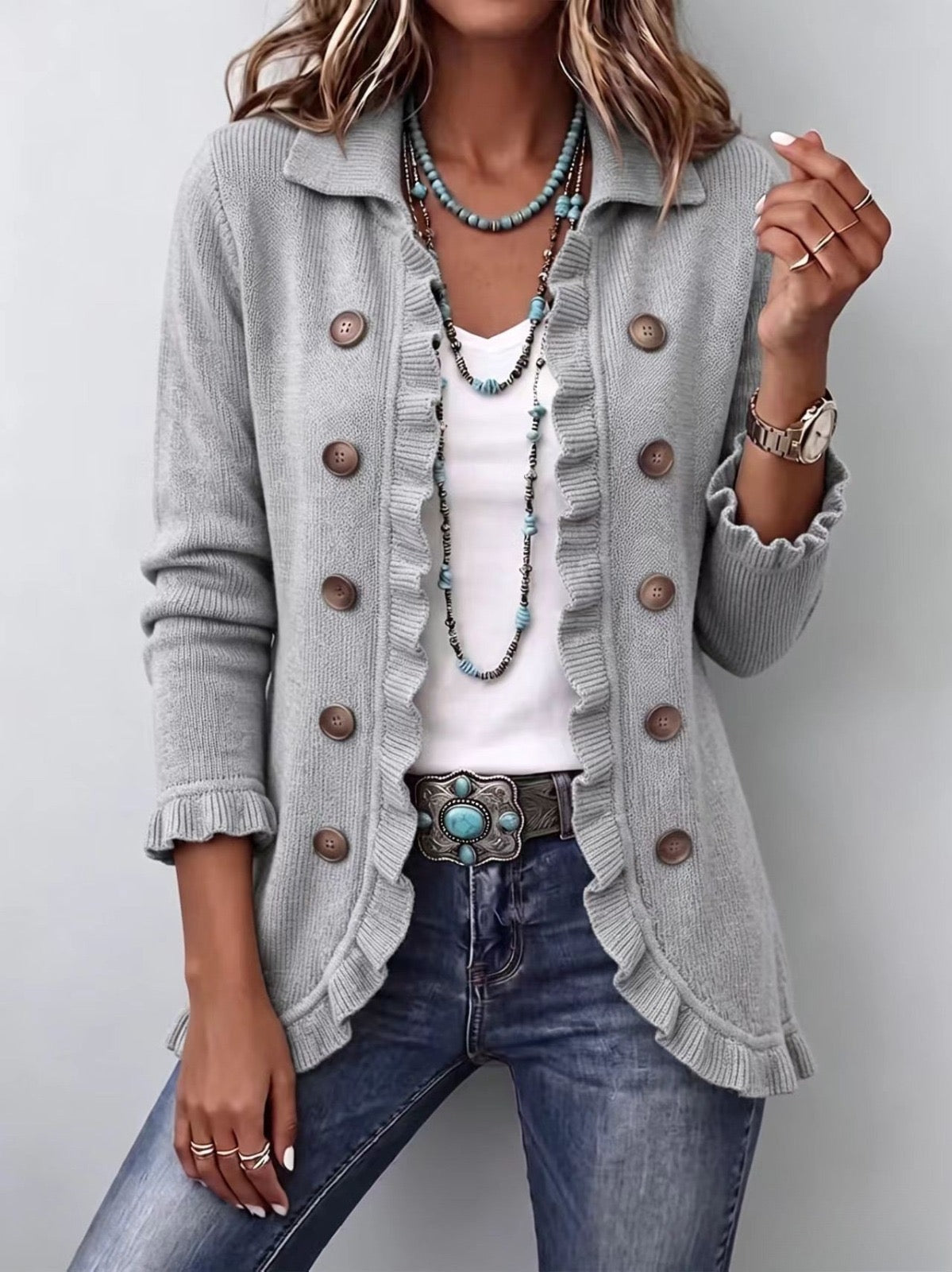 Chaqueta Teodolinda en gris jaspeado, vista frontal