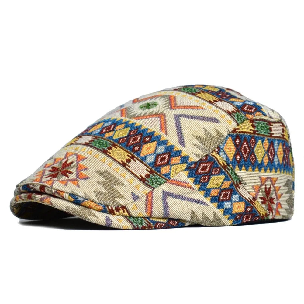 Boina étnica Jacquard de hombre en beige, detalle