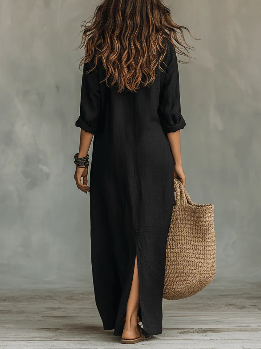 Vestido Noir | vestido largo ancho con botones
