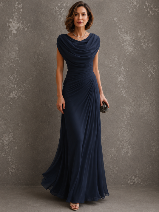 Vestido Crescencia | Largo elegante en seis colores en azul marino, vista frontal