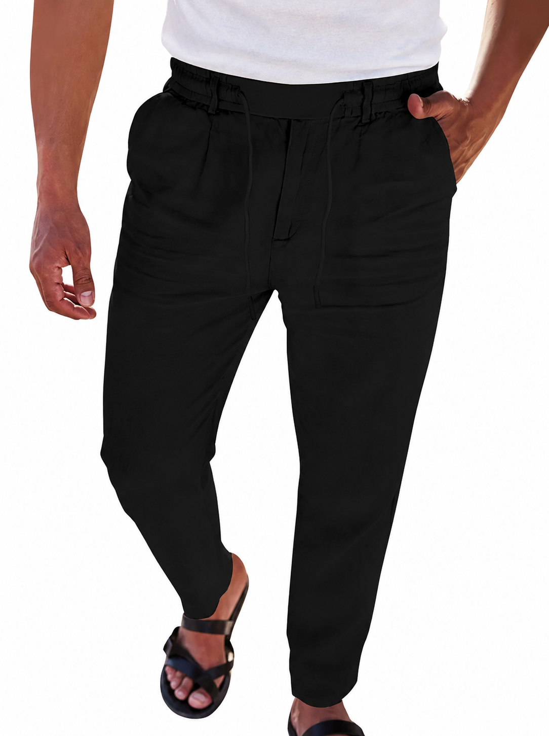 Pantalón Positano de lino negro para hombre