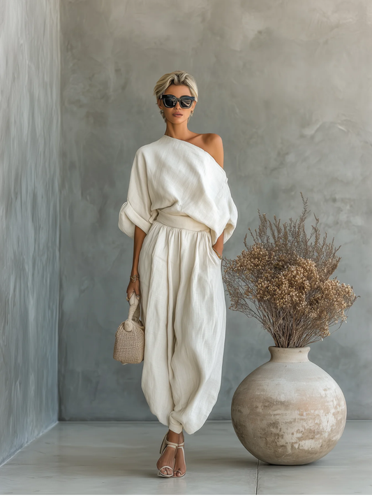 Conjunto Alba | top de hombros descubiertos y pantalón
