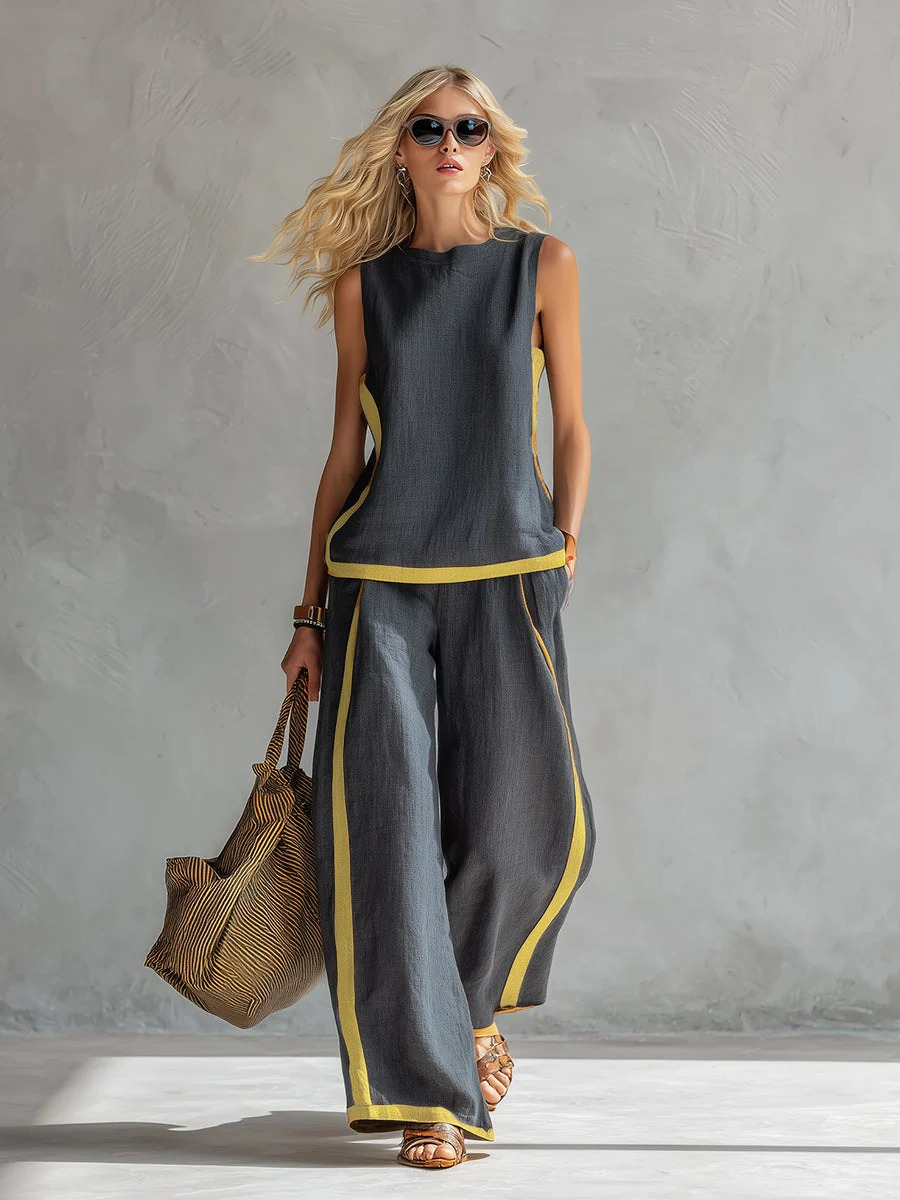 Noa | Conjunto elegante de dos piezas de verano con pantalón de pierna ancha