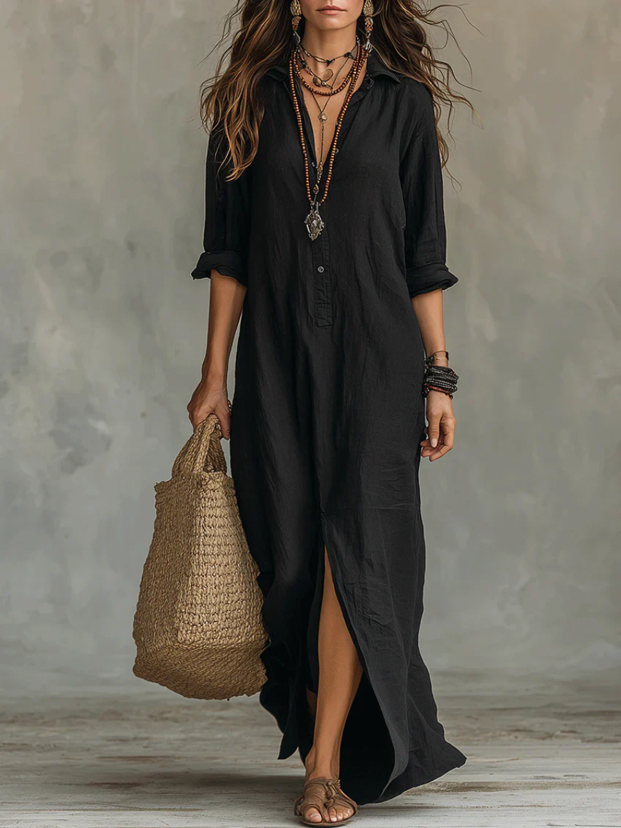 Vestido Noir | vestido largo ancho con botones