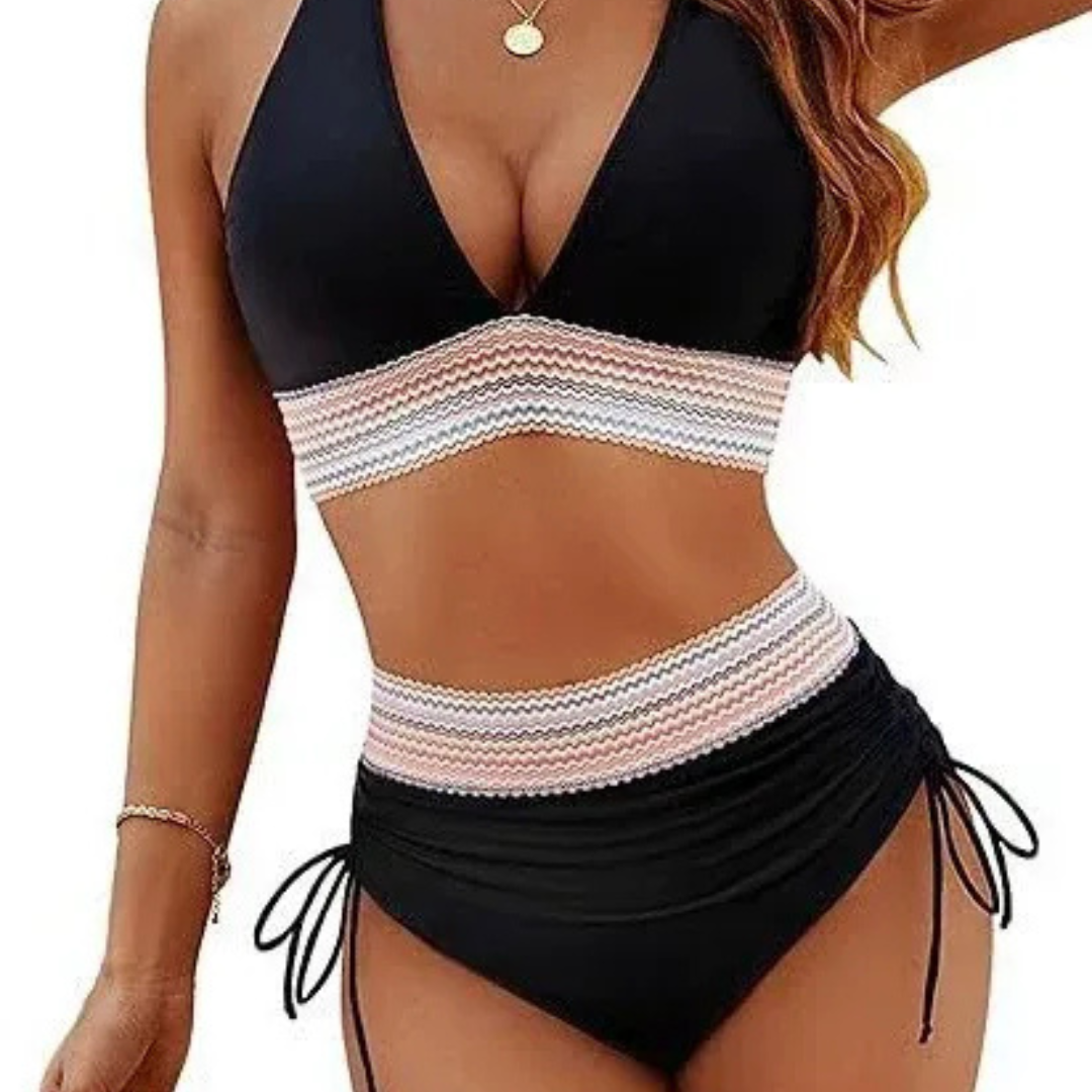 Traje de baño de dos piezas a rayas de colores