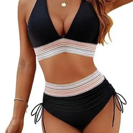 Traje de baño de dos piezas a rayas de colores