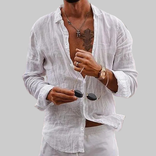 Camisa Casual de Algodón y Lino para Hombre