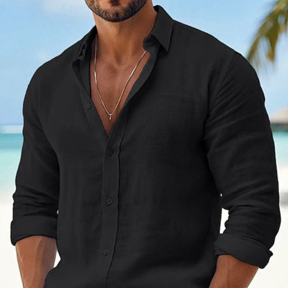 Camisa de lino y algodón negra para hombre