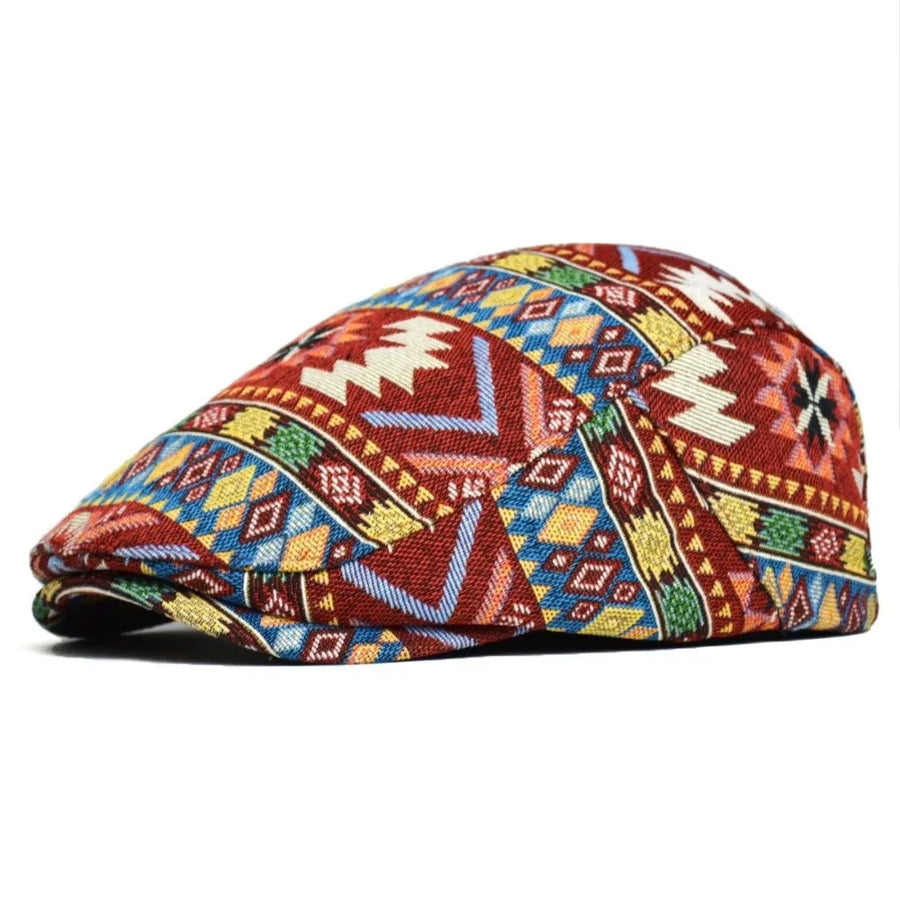 Boina étnica Jacquard de hombre en rojo
