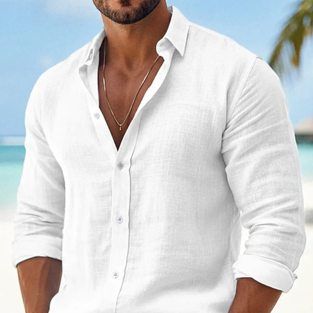 Camisa de lino y algodón blanca para hombre