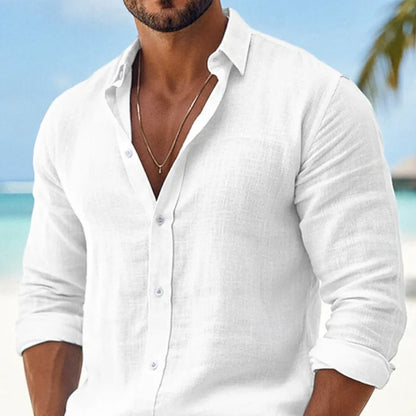 Camisa de lino y algodón blanca para hombre