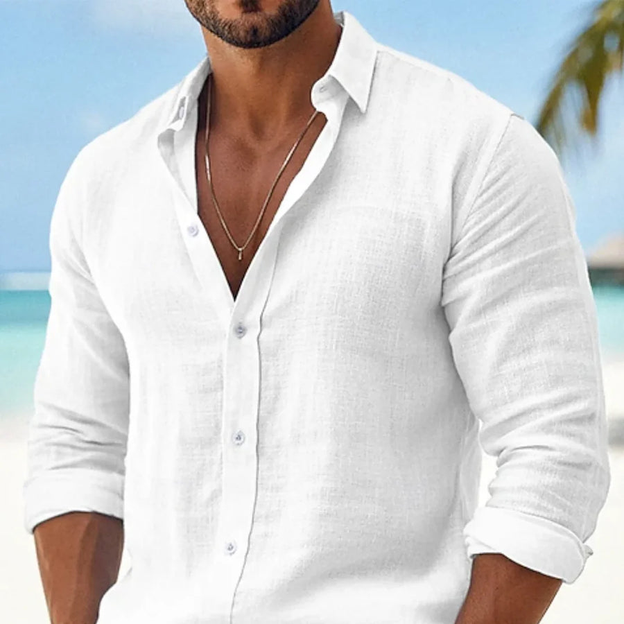 Camisa de lino y algodón blanca para hombre