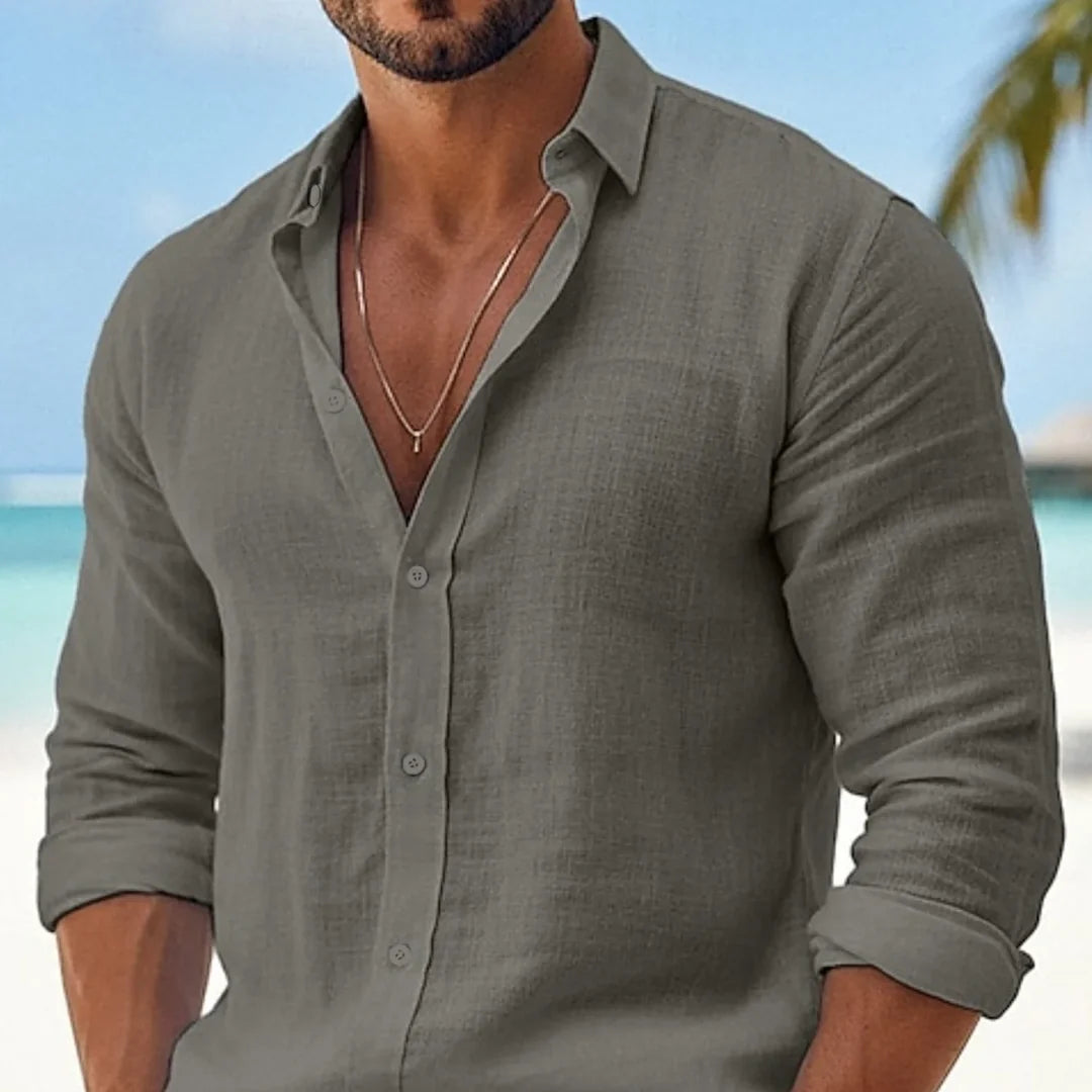 Camisa de lino y algodón gris marengo para hombre