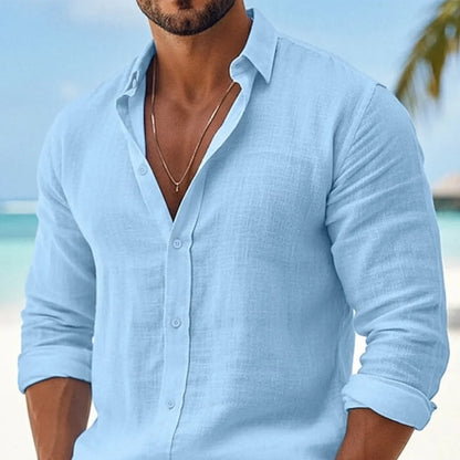 Camisa de lino y algodón azul claro para hombre