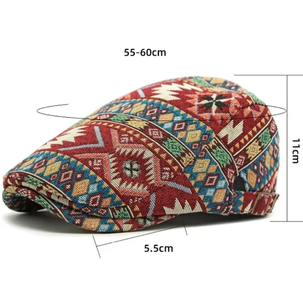 Boina étnica Jacquard de hombre en rojo, detalle