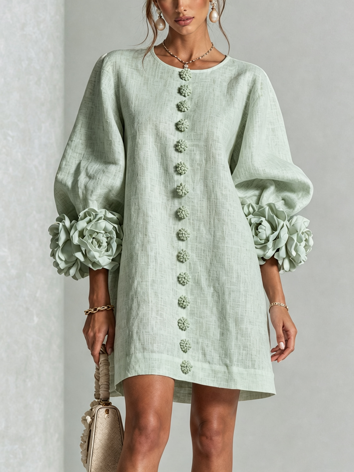 Vestido Miriam en verde salvia