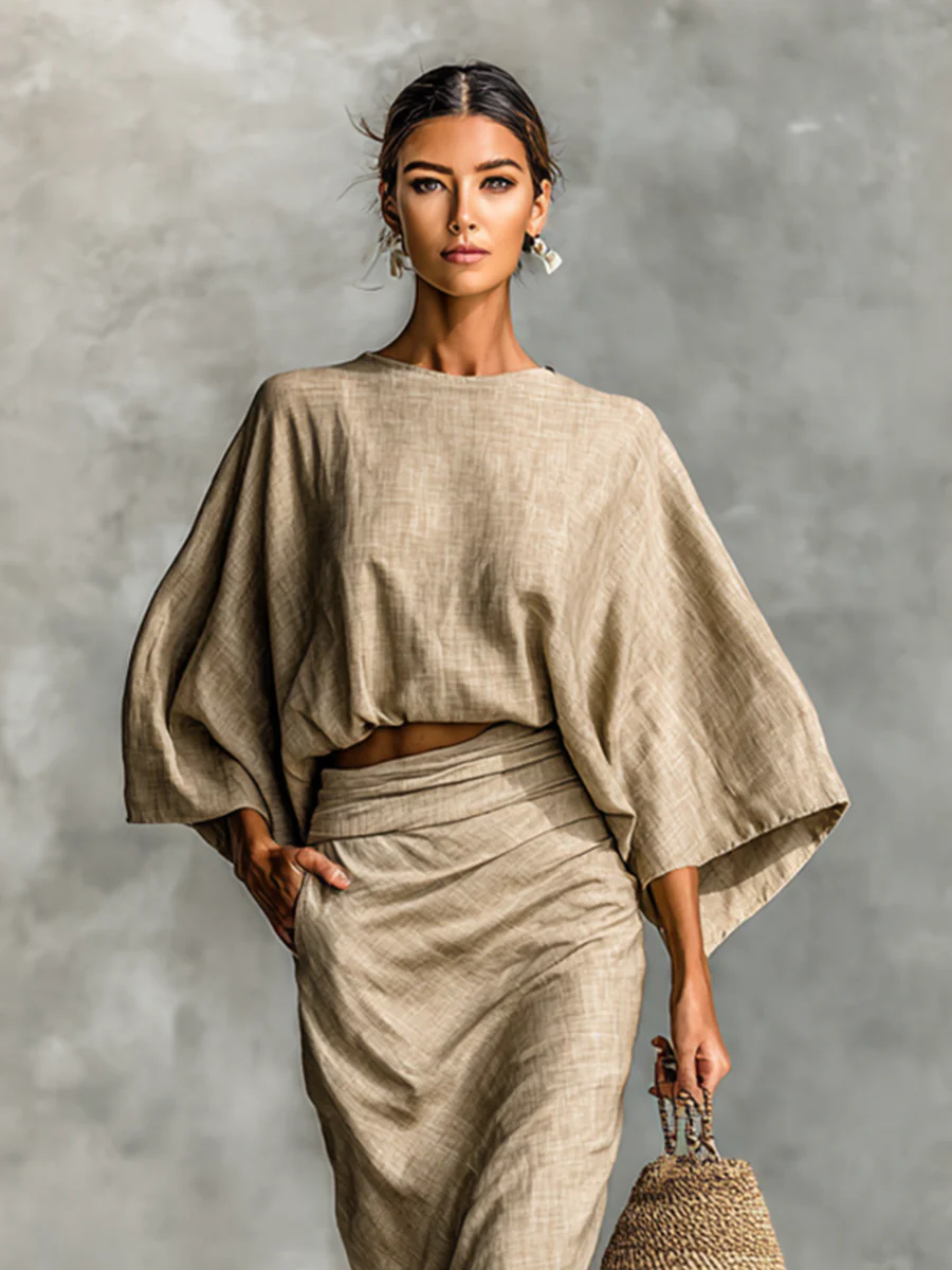 Conjunto Selene | top de manga murciélago y falda larga