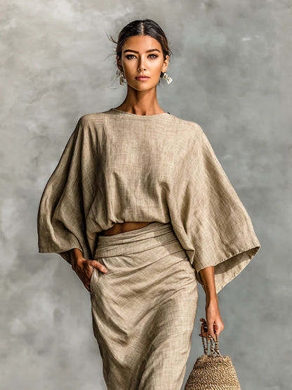 Conjunto Selene | Top de Manga Murciélago y Falda Larga