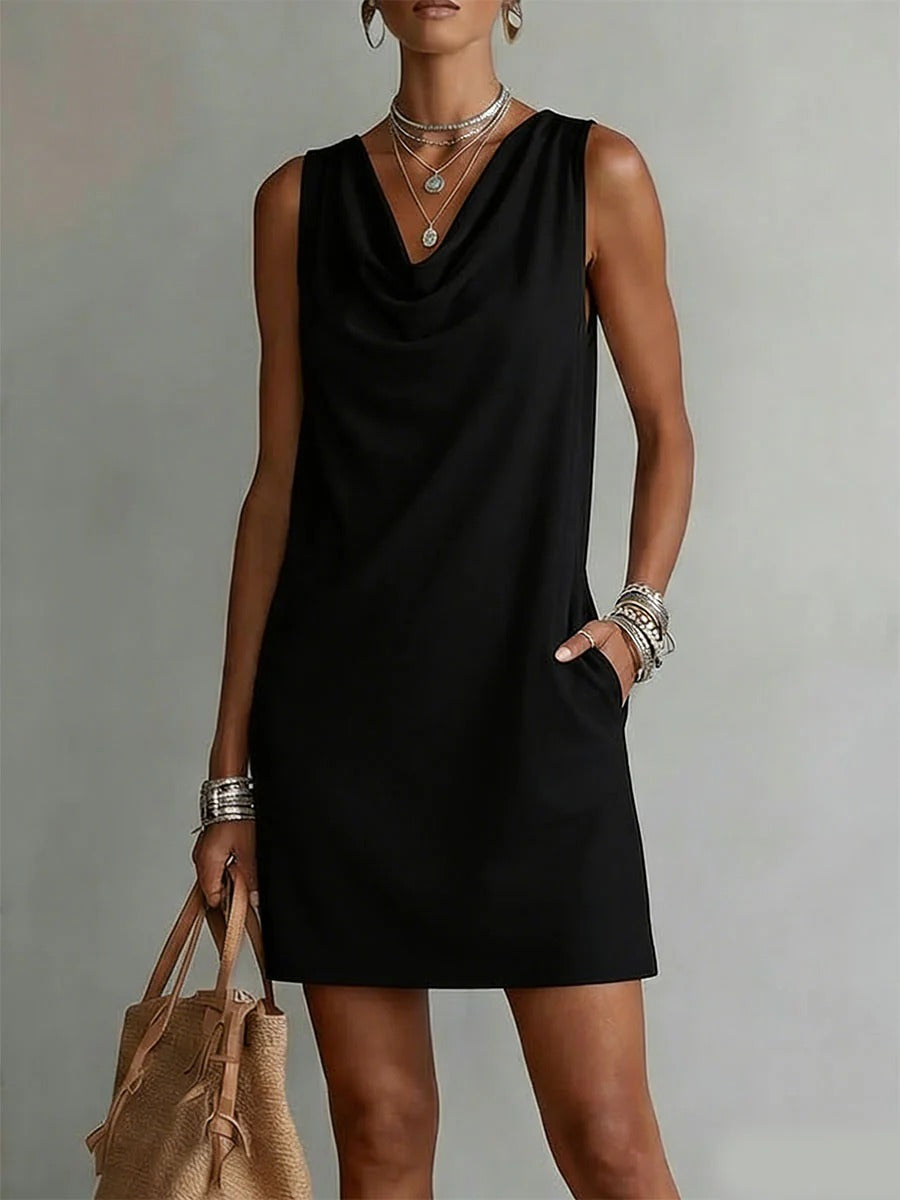 Vestido Nácar | Vestido de Algodón sin Mangas con Escote Drapeado
