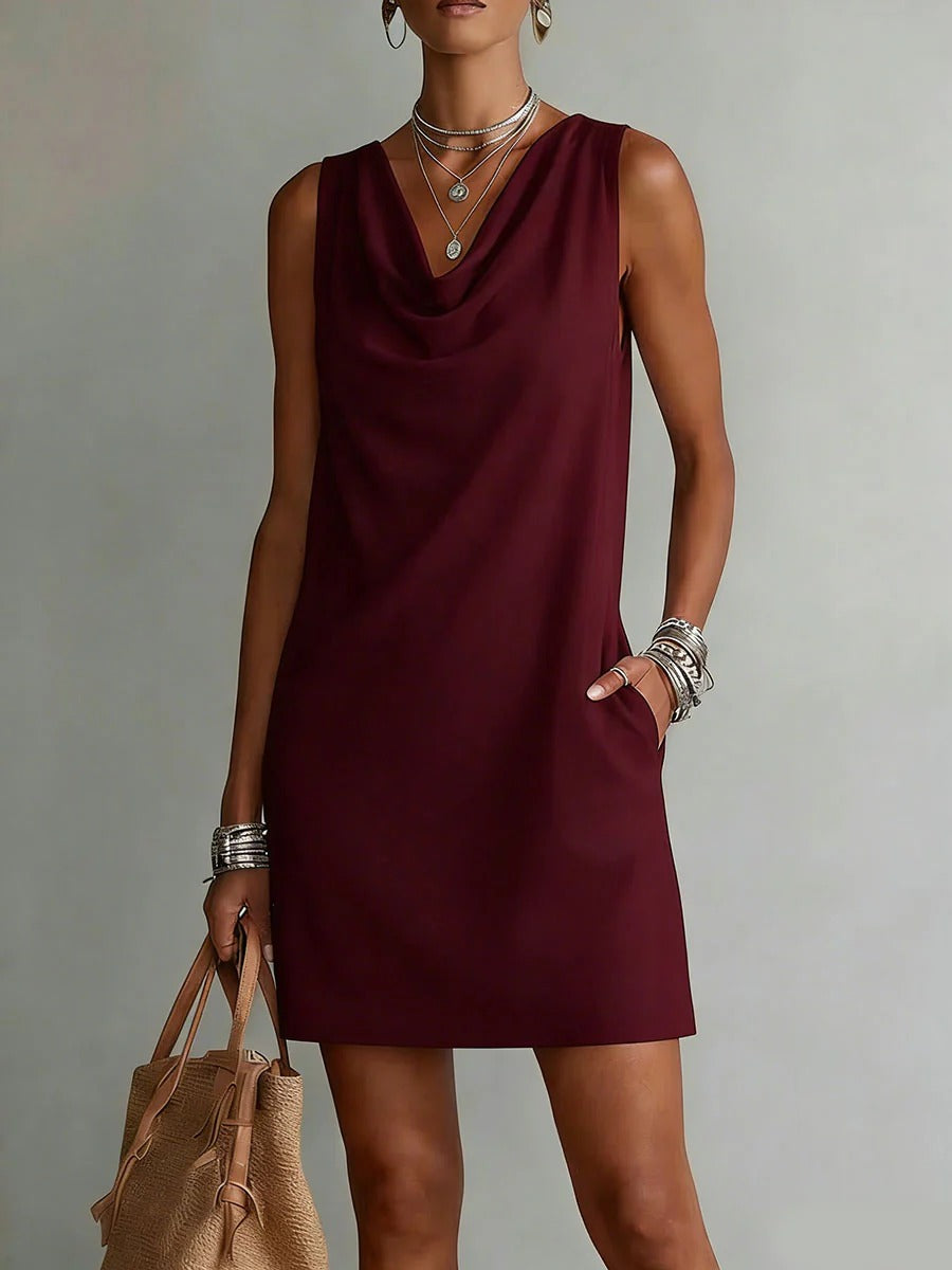 Vestido Nácar | Vestido de Algodón sin Mangas con Escote Drapeado