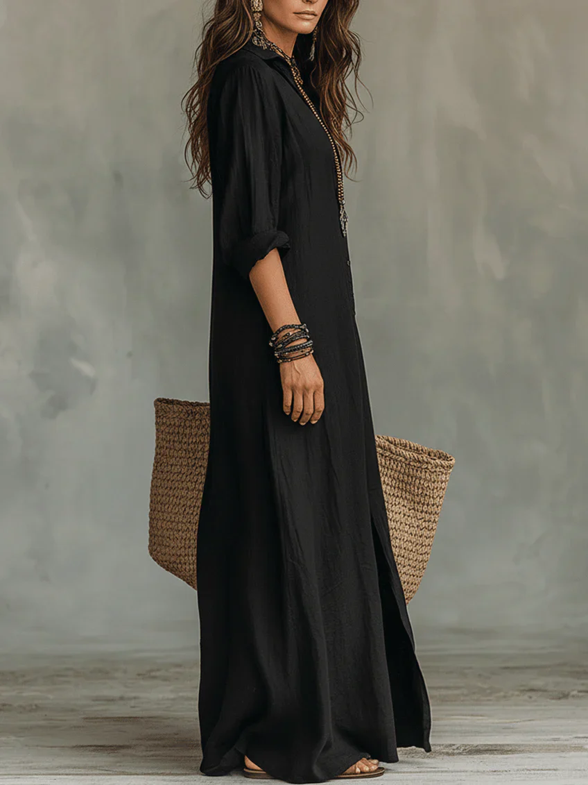 Vestido Noir | vestido largo ancho con botones