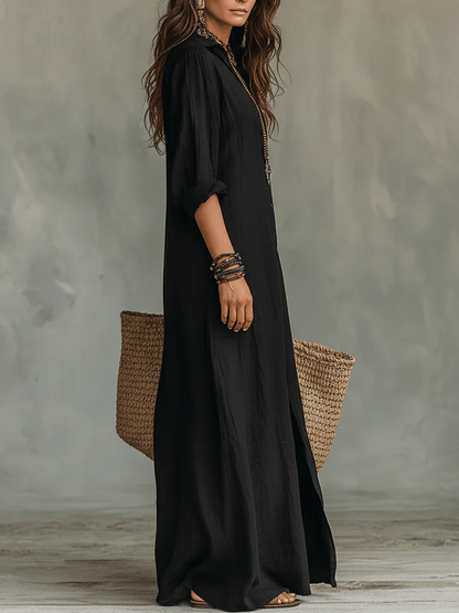 Vestido Noir | Vestido Largo Ancho con Botones