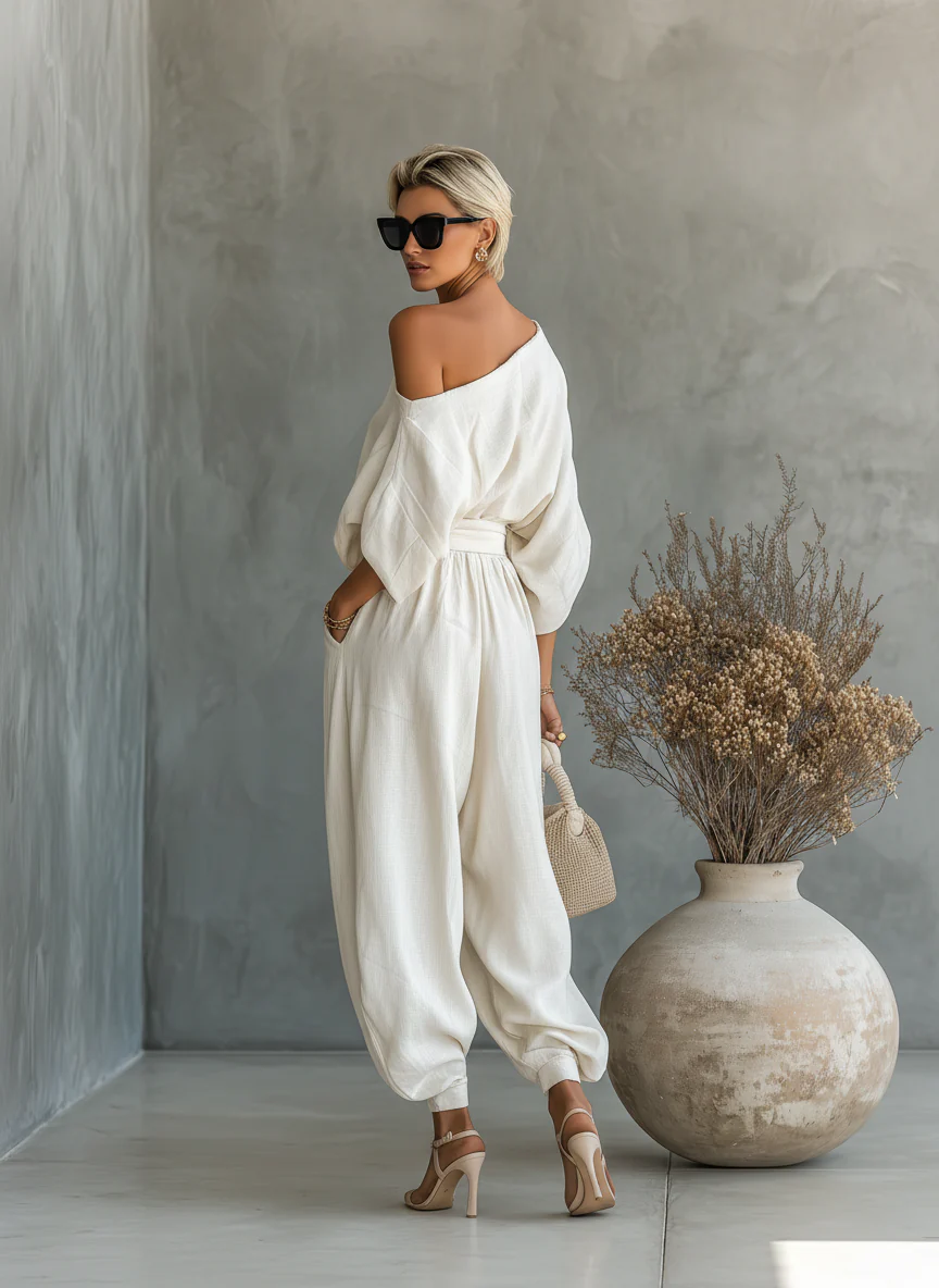 Conjunto Alba | top de hombros descubiertos y pantalón
