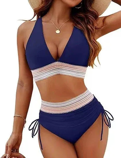 Traje de baño de dos piezas a rayas de colores