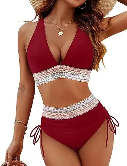 Traje de baño de dos piezas a rayas de colores