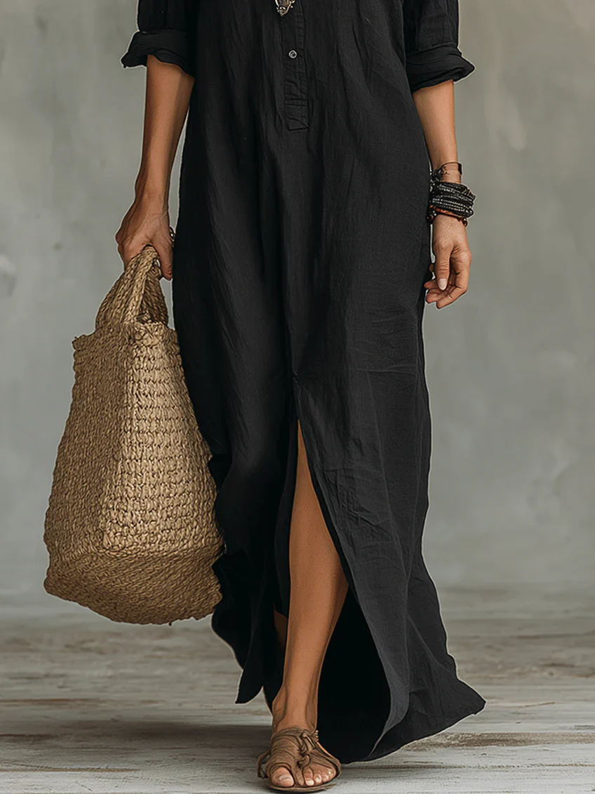 Vestido Noir | vestido largo ancho con botones