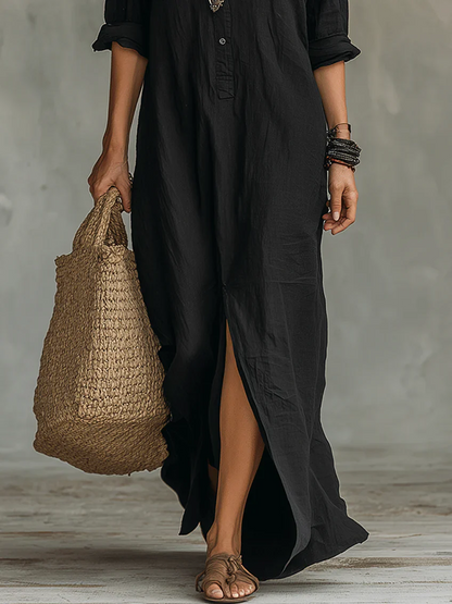 Vestido Noir | Vestido Largo Ancho con Botones