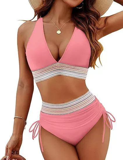 Traje de baño de dos piezas a rayas de colores