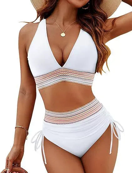 Traje de baño de dos piezas a rayas de colores