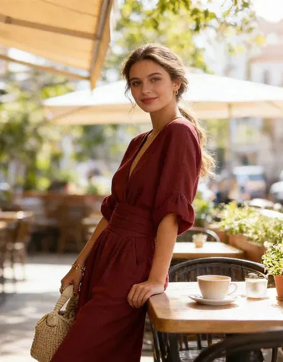 Valentina | mono elegante con escote en V y manga ancha