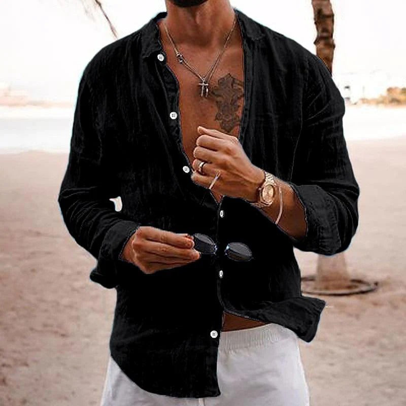Camisa Casual de Algodón y Lino para Hombre