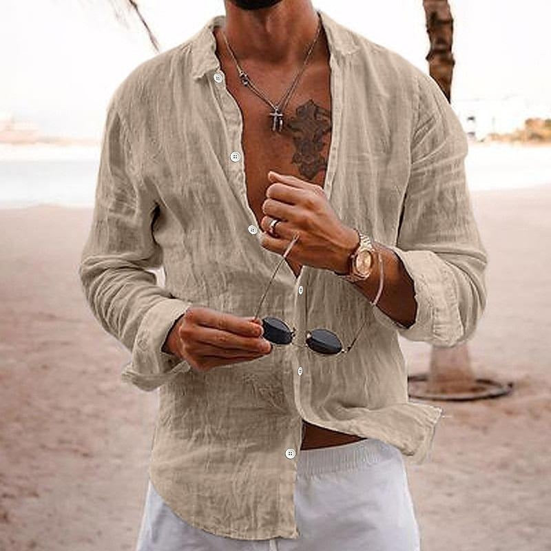 Camisa Casual de Algodón y Lino para Hombre