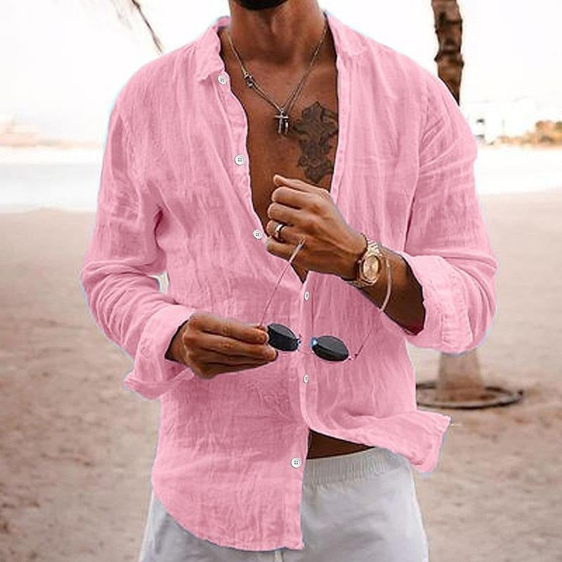 Camisa Casual de Algodón y Lino para Hombre