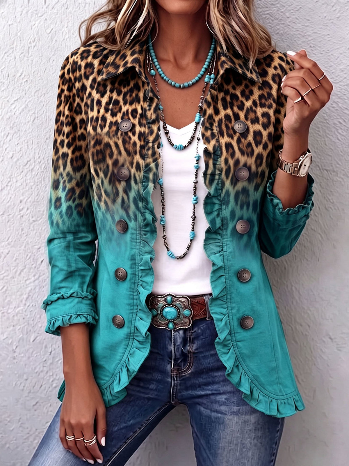 Blazer Beatriz en turquesa, vista frontal