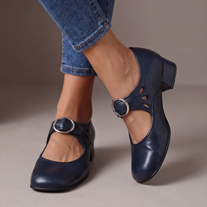 Tacones Josefina en azul noche, vista frontal
